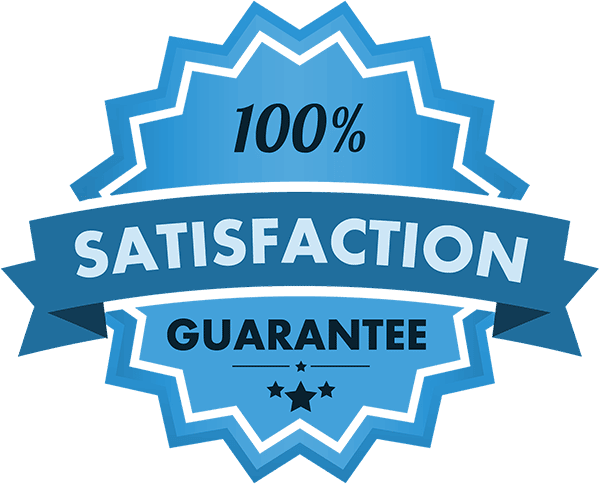 Illustration of a star shaped badge with '100% satisfaction guarantee' written across it